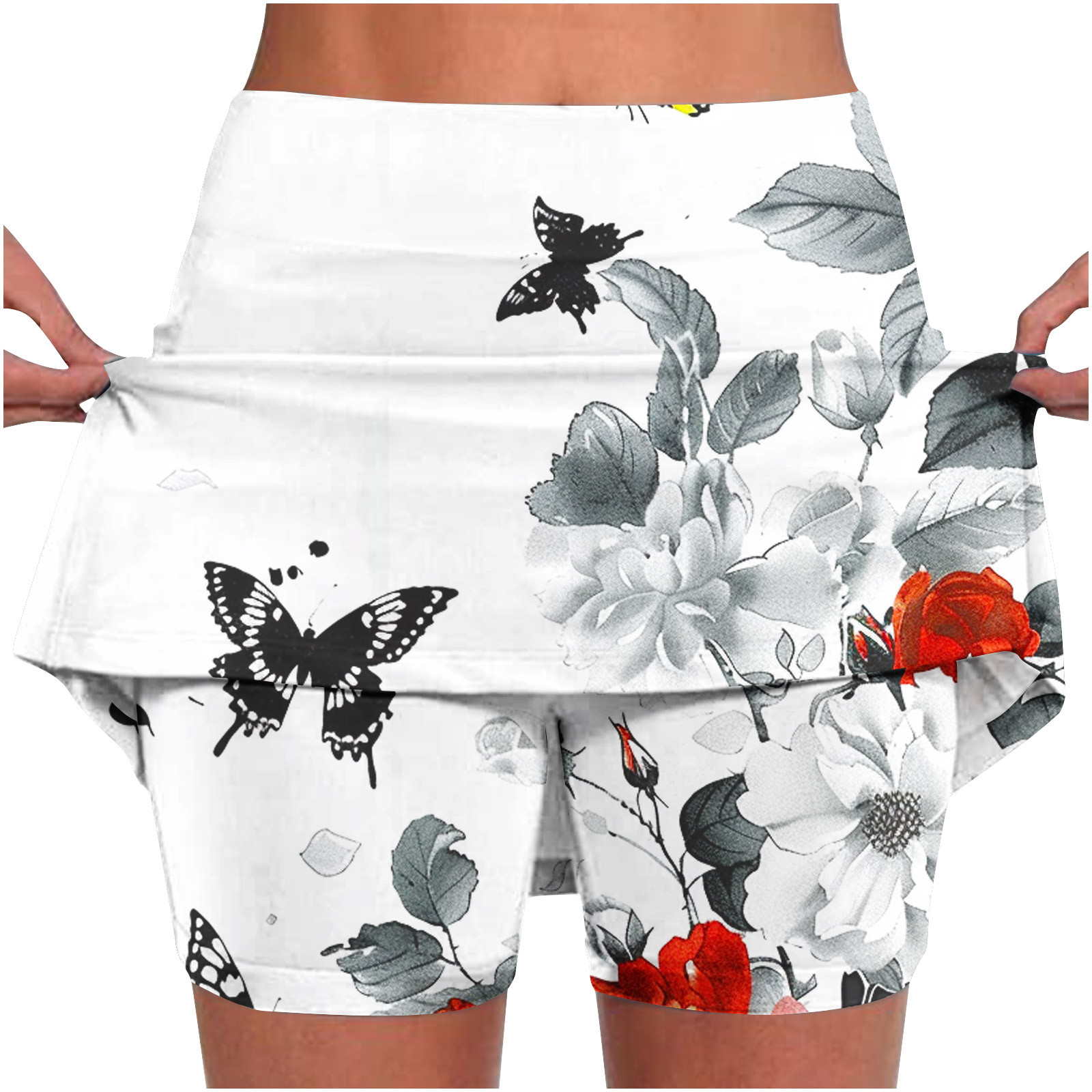 Jacenvly New Summer Skorts for Women Casual Women's Color Mid-Waist Skirt Pants Sports Shorts Bottoming Skirt Pants Soft Satiny Yoga Skirts with Shorts White